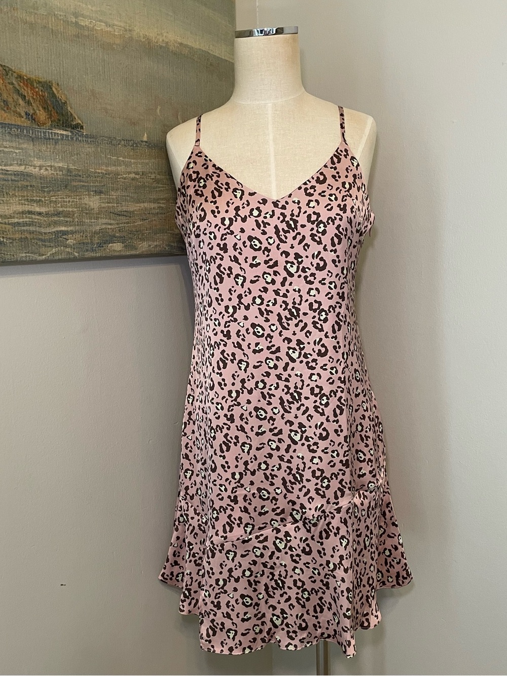 Pink Leopard Print Slip Dress